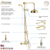 Coventry Brassworks Luxury 1/2" Exposed Thermostatic Shower System with 8" Shower Head, Diverter, and Ceramic Hand Shower with Cross Handle
