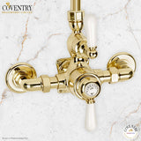 Coventry Brassworks Luxury 1/2" Exposed Thermostatic Shower System with 8" Shower Head, Diverter, and Ceramic Hand Shower with Cross Handle