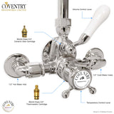 Coventry Brassworks Luxury 3/4" Exposed Thermostatic Shower System with 12" Shower Head, Diverter, and Ceramic Handheld Shower with Cross Handle