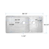 Italian Handmade Ceramic Farmhouse Double Sink with Carrera Marble Appearance