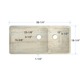 Italian Handmade Ceramic Farmhouse Double Sink with Travertine Appearance