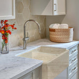 Italian Handmade Ceramic Farmhouse Double Sink with Travertine Appearance
