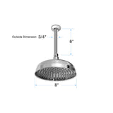 1/2” by 8” Ceiling Mount Arm and Flange and 8” Rainhead Shower Head