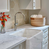 Italian Handmade Ceramic Farmhouse Sink in Carrera Marble Appearance