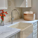 Italian Handmade Ceramic Farmhouse Sink in Travertine Appearance