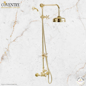 Coventry Brassworks Luxury 1/2" Exposed Thermostatic Shower System with 8" Shower Head, Diverter, and Ceramic Hand Shower with Cross Handle