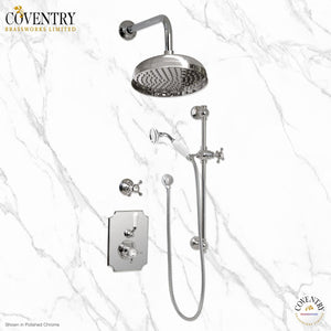 Coventry Brassworks Concealed Thermostatic System with 12" Shower Head, 24" Slide Bar, and Standard Hand Shower with Shut-Off with Cross Handle