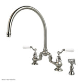 Coventry Brassworks Sancerre Bridge Kitchen Faucet with High Arc Swivel Spout and Side Sprayer and Offset Ceramic Handles