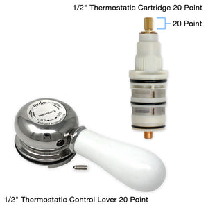 Butler Mill and Brassworks 20 Point 1/2" Thermostatic Temperature Control Lever and Thermostatic Cartridge